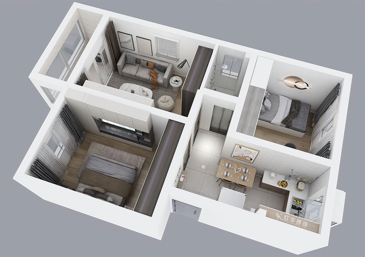 朱彥｜普德村118號(hào)4-406-65㎡-簡約風(fēng)格｜2室2廳1衛(wèi)｜老房裝修｜定制家｜全包11萬｜00_04鳥瞰圖