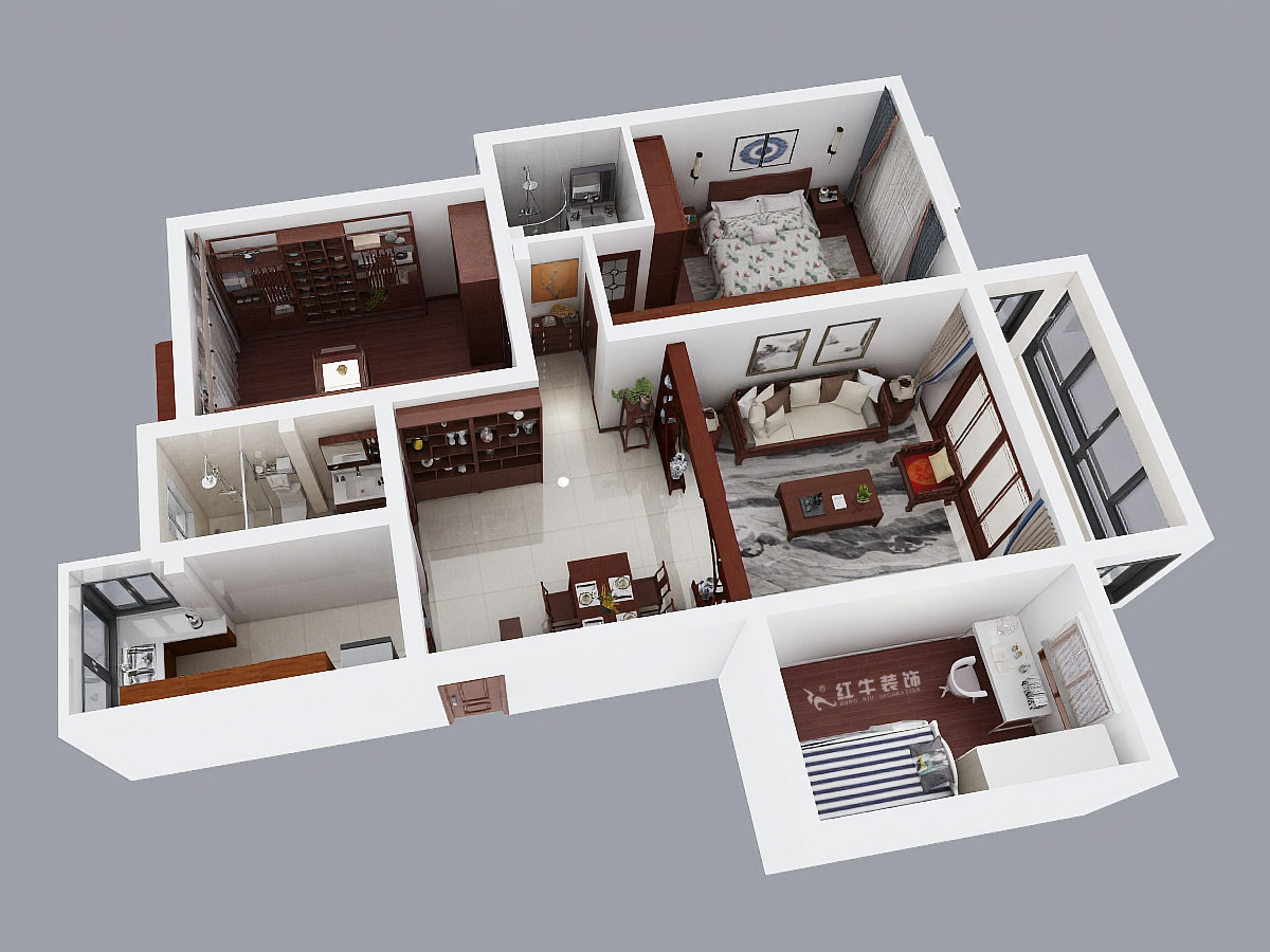 朱彥|鳳翔花園4-104-110㎡-中式風(fēng)格|3室2廳2衛(wèi)|老房裝修|定制家|全包13萬(wàn)|00_03鳥瞰圖