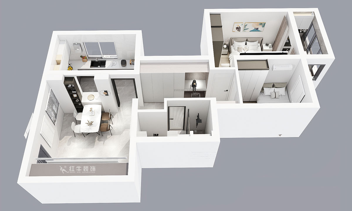 蔣琛｜華保新寓7-912-85㎡-簡(jiǎn)約風(fēng)格｜2室1廳1衛(wèi)｜老房裝修｜定制家｜全包12萬｜00_04鳥瞰圖