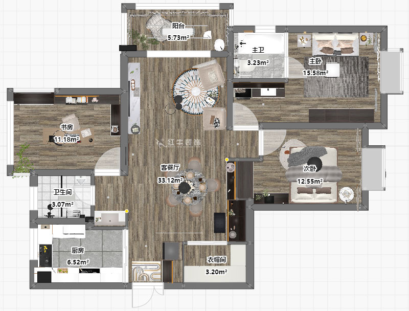 陶陽(yáng)|濱江雅園5-2701-128㎡-現(xiàn)代簡(jiǎn)約風(fēng)格|3室2廳2衛(wèi)|毛坯房裝修|定制家|全包16萬(wàn)|00_03平面彩圖