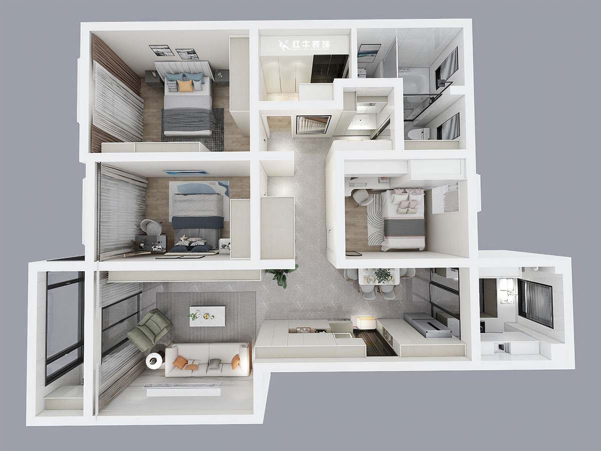 魏明花|鴻意星城19-302-130㎡-現(xiàn)代簡(jiǎn)約風(fēng)格|3室2廳2衛(wèi)|二手房裝修|定制家|全包17