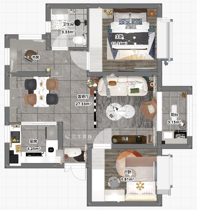 孟憲濤|云祿花園12-801-80㎡-現(xiàn)代簡(jiǎn)約風(fēng)格|3室1廳1衛(wèi)|新房裝修|定制家|全包12萬|00_03平面彩圖