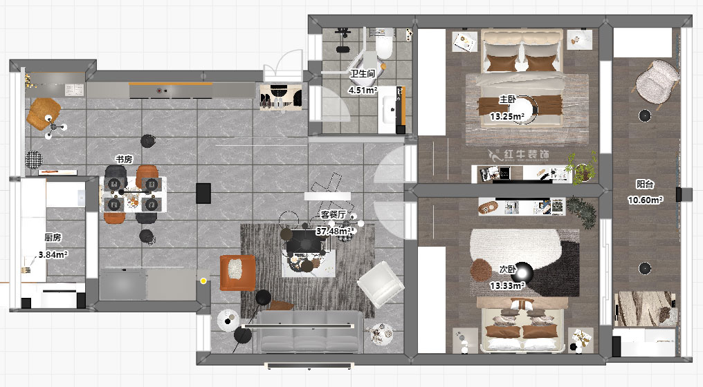 孟憲濤|估衣廊18-3-305-100㎡-簡(jiǎn)約風(fēng)格|3室2廳1衛(wèi)|老房裝修|定制家|全包14萬|00_03平面彩圖