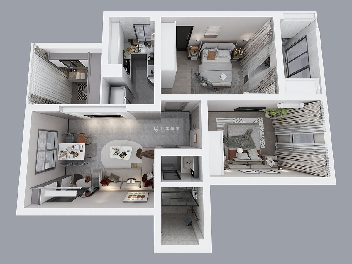 孟憲濤|花崗幸福城玉蘭園10-201-90㎡-現(xiàn)代簡約風(fēng)格|3室1廳1衛(wèi)|老房裝修|定制家|全包13萬|00_04鳥瞰圖