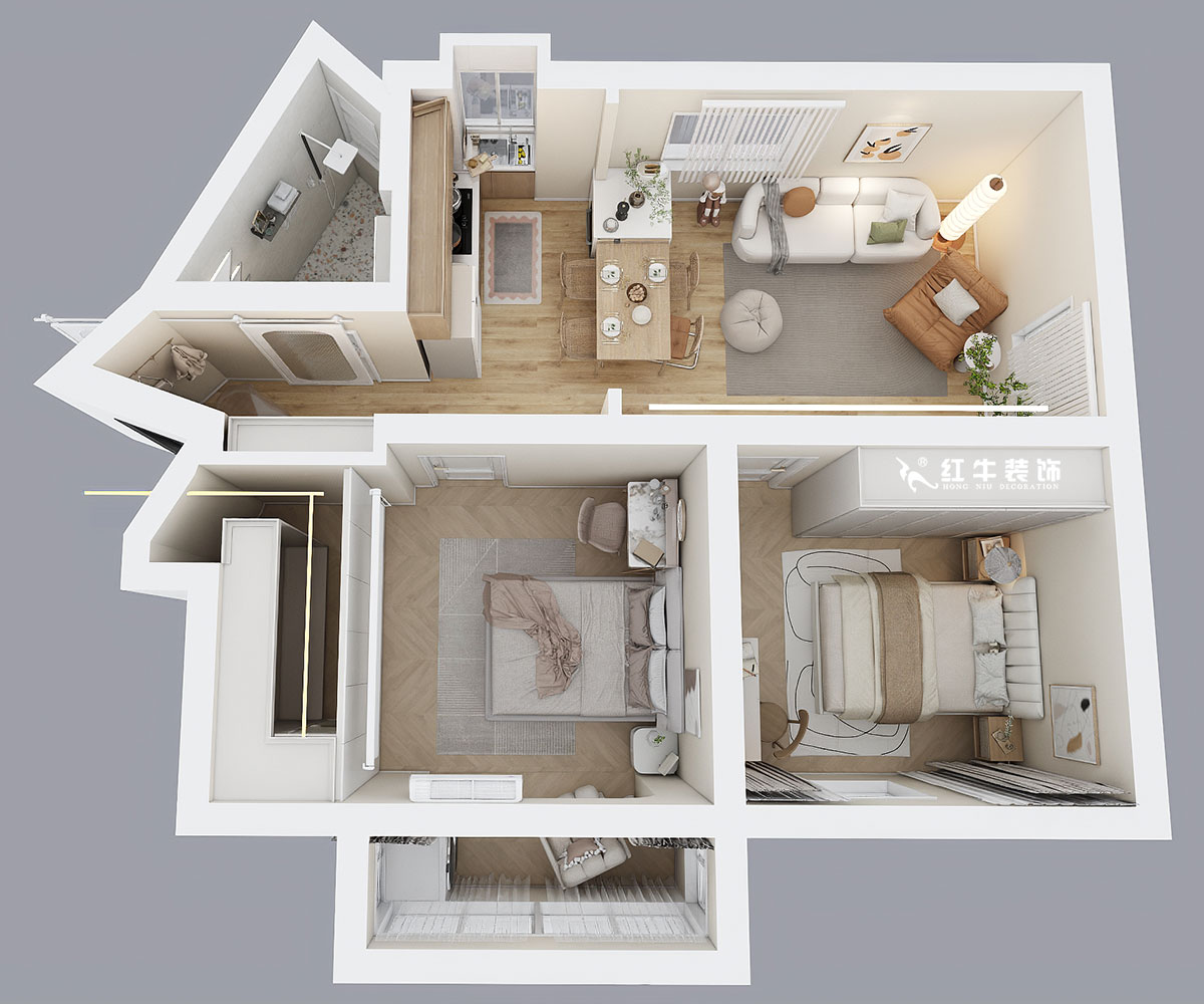 朱明琪｜瑞金新村23-504-1902-69㎡-現(xiàn)代簡(jiǎn)約風(fēng)格｜2室1廳1衛(wèi)｜老房翻新｜定制家｜全包12萬｜00_05鳥瞰圖