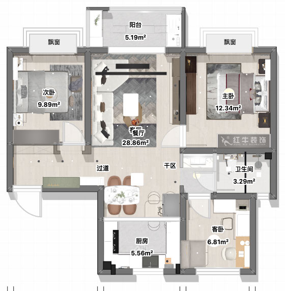 張智猿|白馬瀾山2-702-89㎡-現(xiàn)代風格|3室1廳1衛(wèi)|新房裝修|定制家|全包12萬|00_04平面彩圖