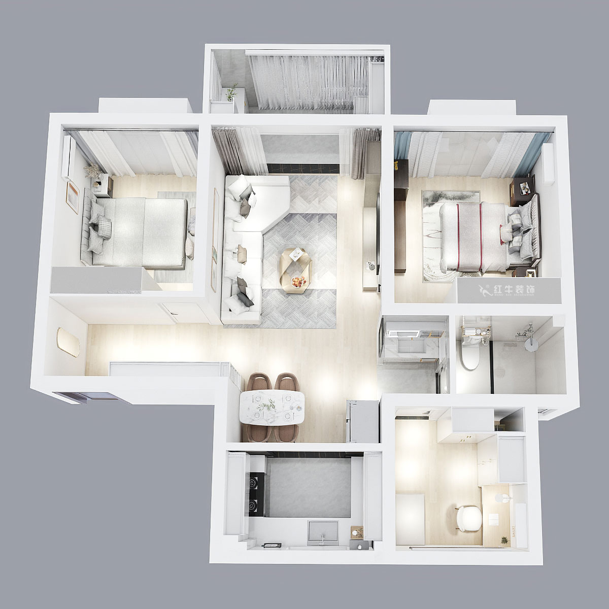 張智猿|白馬瀾山2-702-89㎡-現(xiàn)代風格|3室1廳1衛(wèi)|新房裝修|定制家|全包12萬|00_05鳥瞰圖