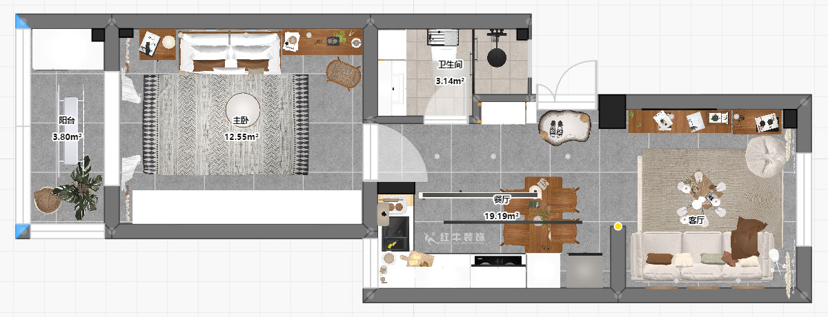 陶陽(yáng)｜來(lái)鳳里小區(qū)7-79號(hào)601-50㎡-現(xiàn)代簡(jiǎn)約風(fēng)格｜2室2廳1衛(wèi)｜二手房裝修｜定制家｜全包10萬(wàn)｜00_03平面彩圖