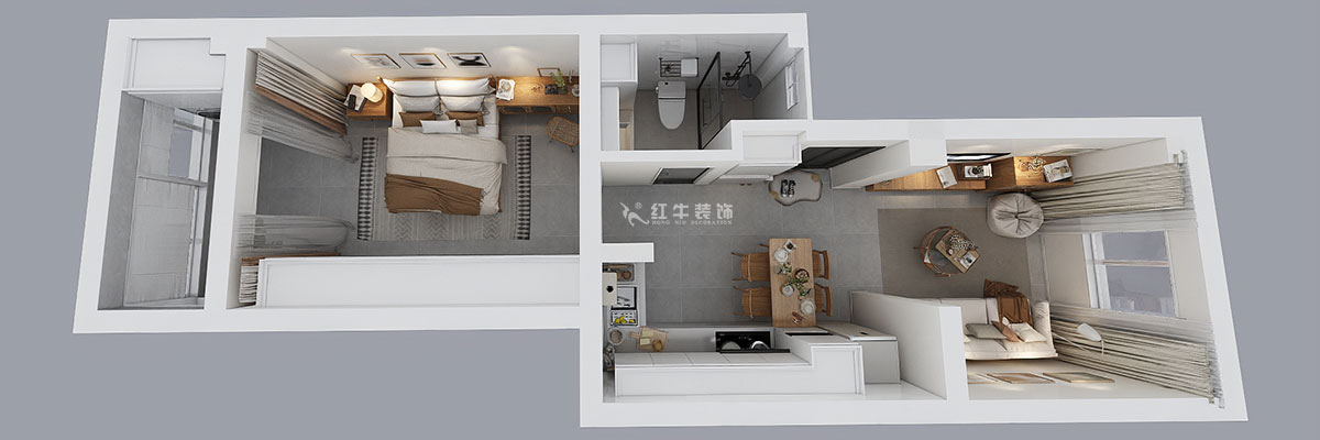 陶陽(yáng)｜來(lái)鳳里小區(qū)7-79號(hào)601-50㎡-現(xiàn)代簡(jiǎn)約風(fēng)格｜2室2廳1衛(wèi)｜二手房裝修｜定制家｜全包10萬(wàn)｜00_04鳥(niǎo)瞰圖