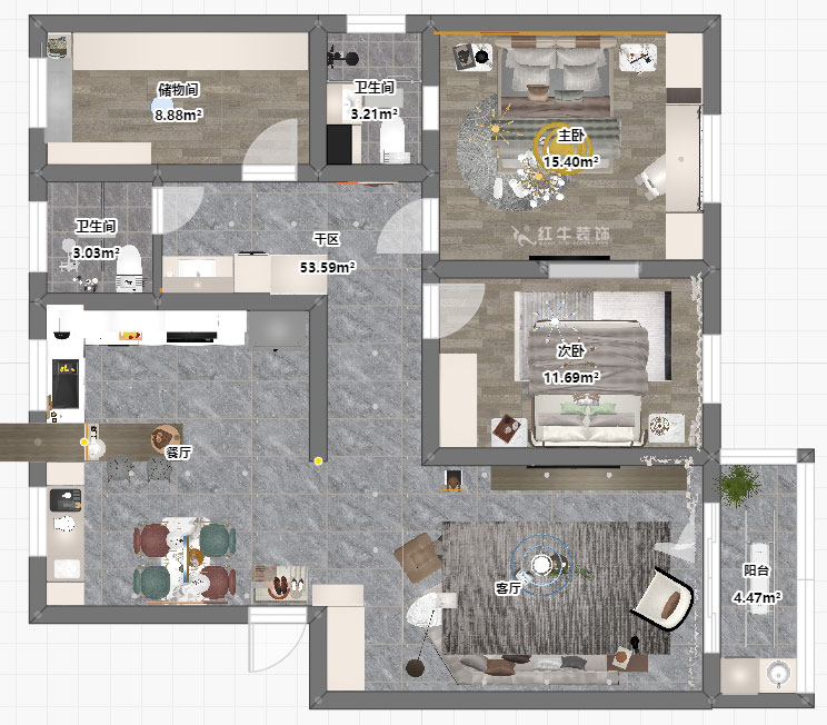 陶陽｜富麗山莊13-1-701-127㎡-簡(jiǎn)約風(fēng)格｜3室2廳2衛(wèi)｜二手房裝修｜定制家｜全包16萬｜00_03平面彩圖