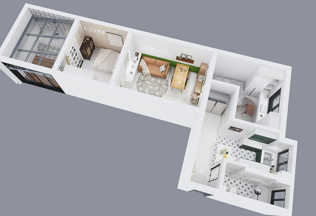 吳昊|線路新村社區(qū)24-3-60㎡-法式復古風格|2室1廳1廚1衛(wèi)|老房裝修|定制家¥84390|全包8