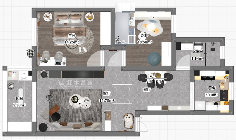 陶陽(yáng)|御水灣花園15-402-90㎡-簡(jiǎn)約風(fēng)格|2室2廳1衛(wèi)|二手房裝修|定制家|全包12萬(wàn)|00_03平面彩圖