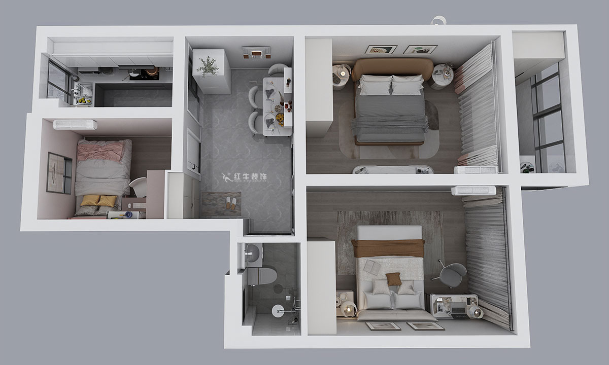 張桐瑋｜三條巷99號605-58㎡-現(xiàn)代簡約風(fēng)格｜3室1廳1衛(wèi)｜老房裝修｜定制家｜全包9萬｜00_05鳥瞰圖