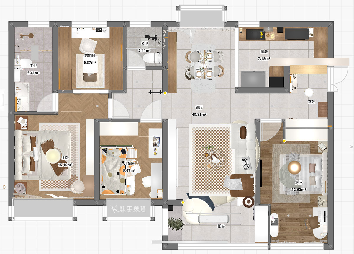 魏明花|睿創(chuàng)新筑3期C2-2204-132㎡-現(xiàn)代簡約風(fēng)格|4室2廳2衛(wèi)|毛坯房裝修|定制家|全包23萬|00_03平面彩圖