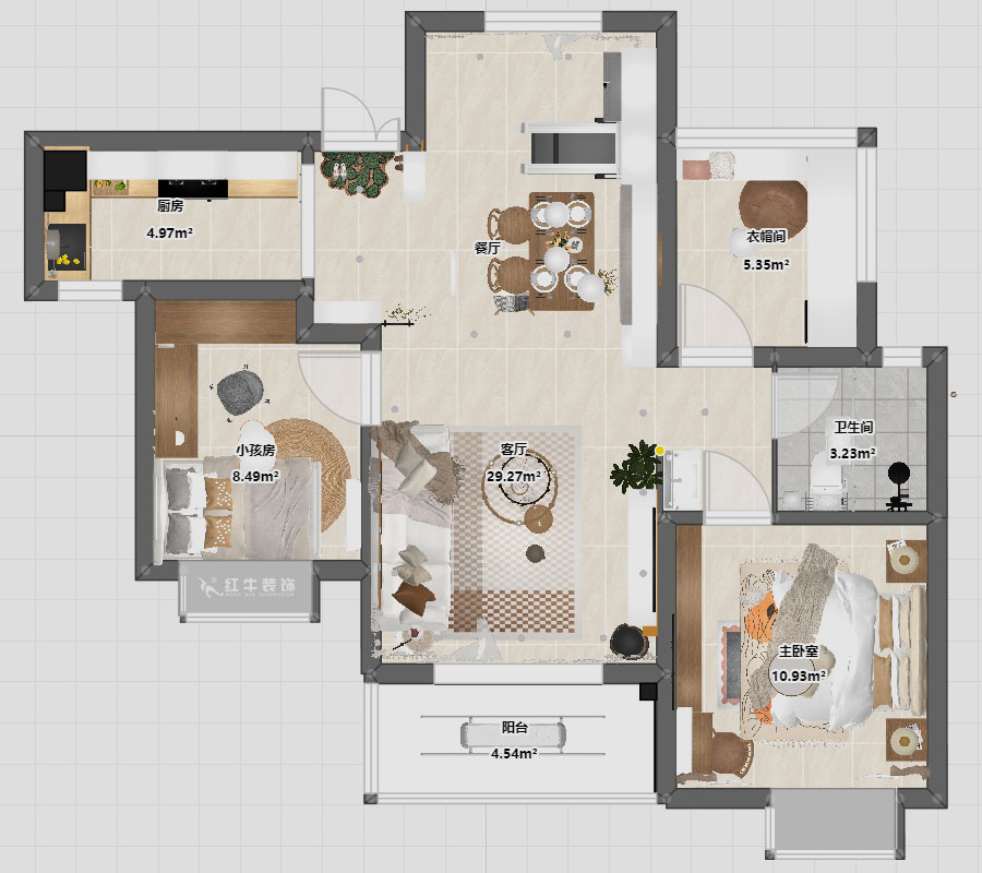 仇美蓉|弘陽燕江府4-2-1503-93㎡-簡(jiǎn)約風(fēng)格|3室1廳1衛(wèi)|老房裝修|定制家|全包12萬|00_03平面彩圖