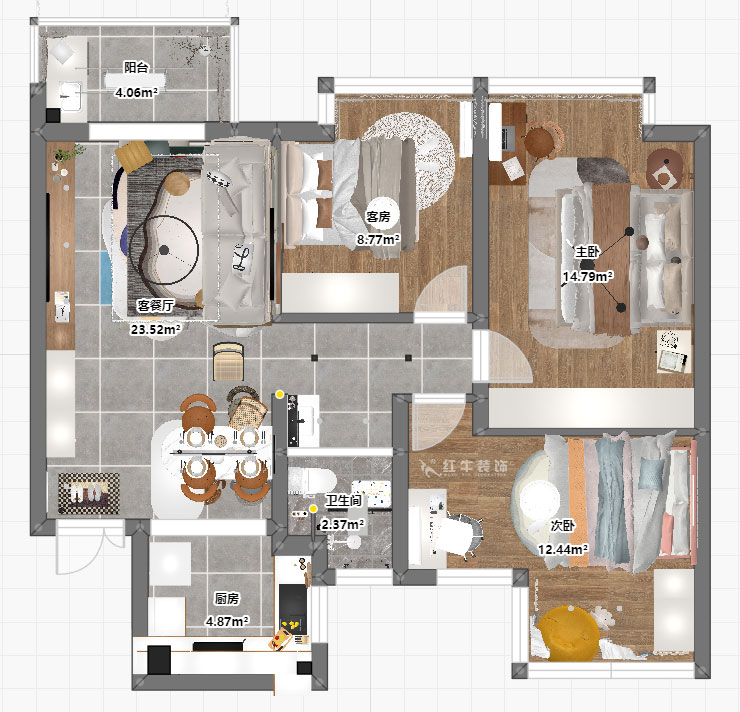 吳波｜花漾紫郡13-1102-95㎡-現(xiàn)代簡約風(fēng)格｜3室2廳1衛(wèi)｜新房裝修｜定制家｜全包12