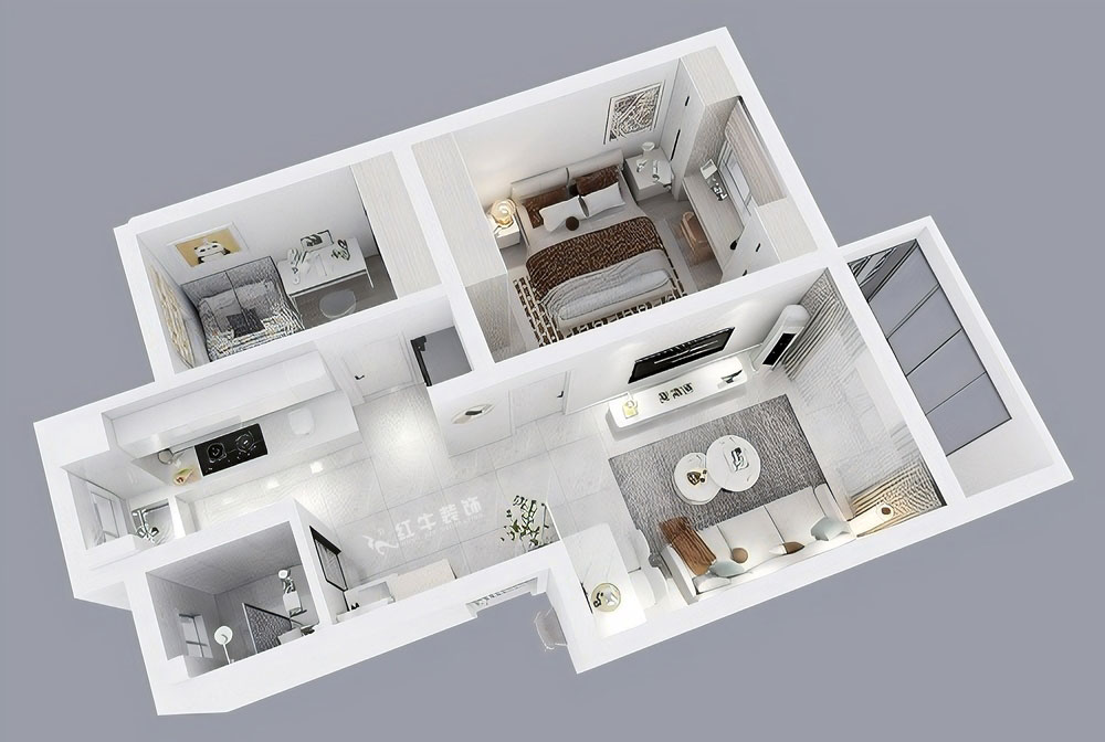 朱彥｜養(yǎng)回紅村5號小區(qū)5-1-101-65㎡-現(xiàn)代簡約風格｜3室1廳1衛(wèi)｜老房裝修｜定制家｜全包11萬｜00_04鳥瞰圖