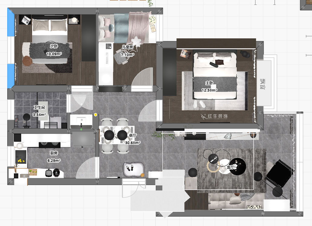 孟憲濤|攝山星城步青苑24-1-601-120㎡-簡(jiǎn)約風(fēng)格|4室2廳2衛(wèi)|毛坯裝修|定制家|全包16萬(wàn)|00_05一樓平面彩圖