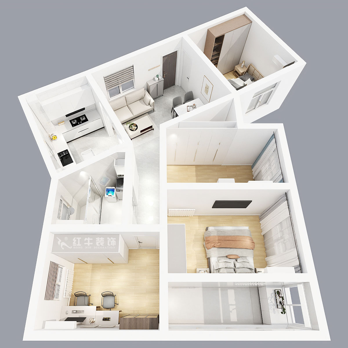 張智猿|長營村145號1-306-100㎡-現(xiàn)代簡約風(fēng)格|4室1廳1衛(wèi)|老房裝修|定制家|全包15萬|00_05鳥瞰圖