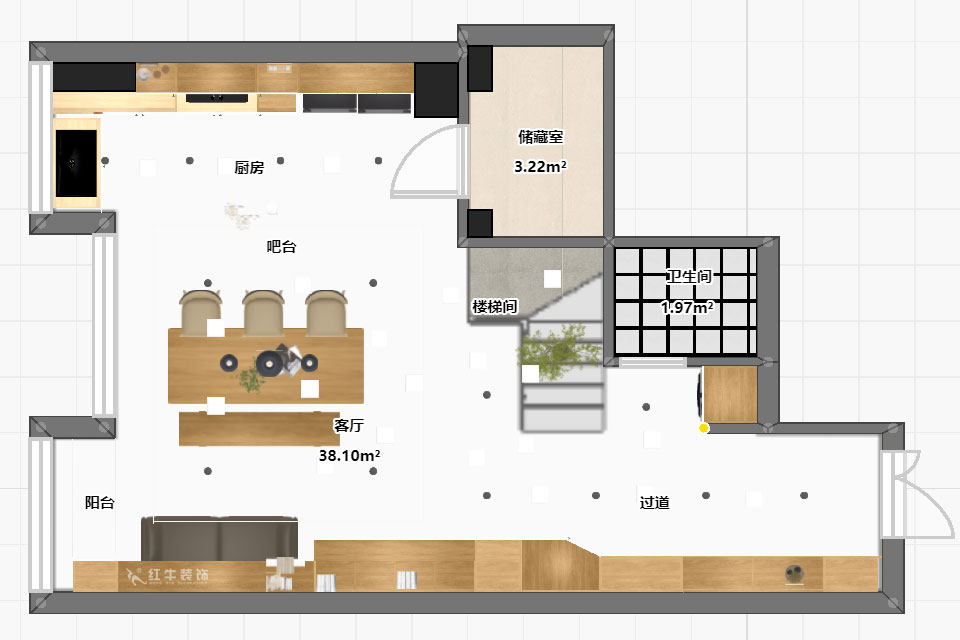 陸利民｜長(zhǎng)發(fā)中心C棟302-100㎡-現(xiàn)代風(fēng)格｜2室1廳2衛(wèi)｜舊房裝修｜定制家｜全包12萬(wàn)｜00_04平面彩圖