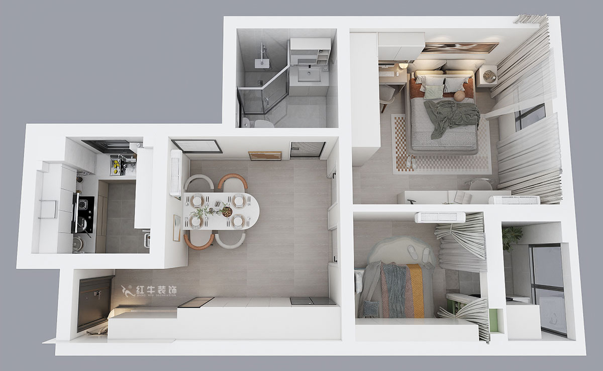 賈庭|麒麟晨光苑5-2-1404-60㎡-現(xiàn)代風格|2室1廳1廚1衛(wèi)|老房裝修|定制家|全包8