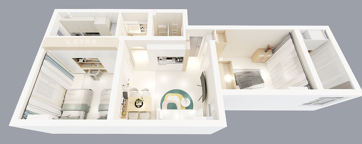 張智猿|煤炭港60號(hào)1-3-102-60㎡-現(xiàn)代奶油風(fēng)|2室1廳1衛(wèi)|老房裝修|定制家|全包12萬|00_05鳥瞰圖