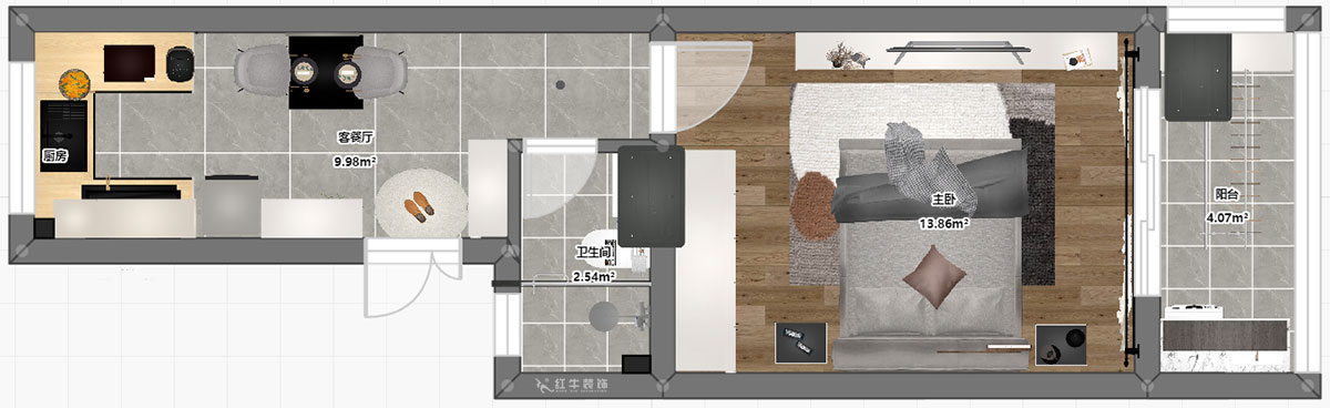 孟憲濤|殷高巷55-301-50㎡-現(xiàn)代簡約風(fēng)格|1室1廳1衛(wèi)|老房裝修|定制家|全包8萬|00_03平面彩圖