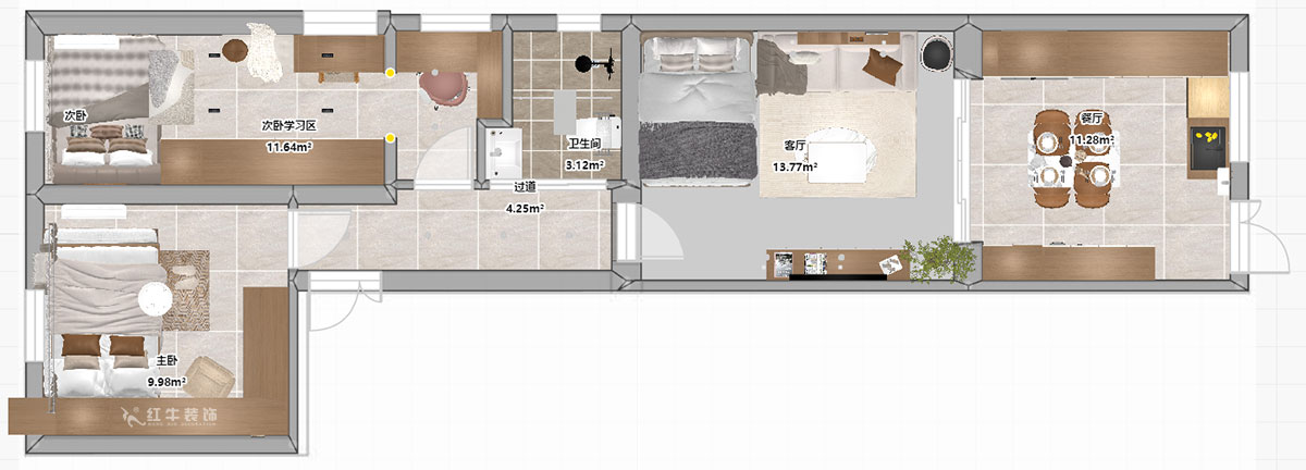 吳波|王府園22-1-101-76㎡-現(xiàn)代簡(jiǎn)約風(fēng)格|2室2廳1衛(wèi)|舊房裝修|定制家|全包12萬(wàn)|00_04平面彩圖