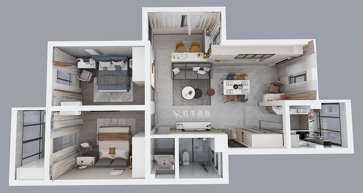 孟憲濤|武定新村5-5-310-90㎡-現(xiàn)代簡約風(fēng)格|2室2廳1衛(wèi)|老房裝修|定制家|全包14萬|00_04鳥瞰圖