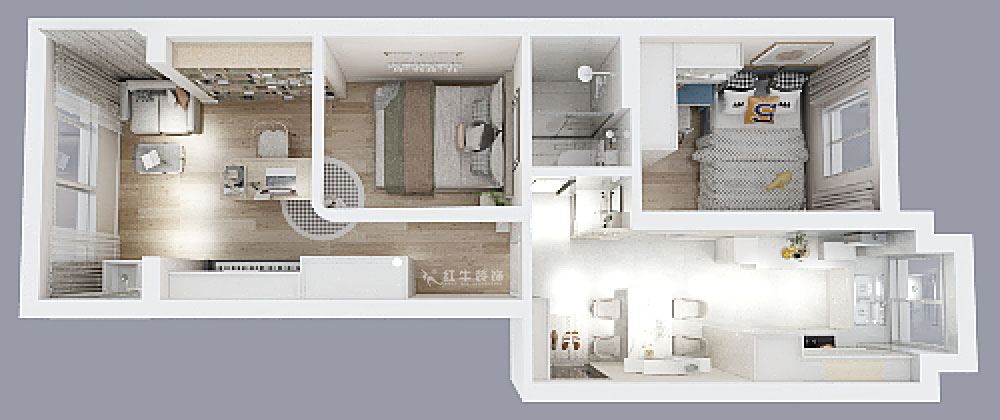 顧娟｜寧海路201號1-507-60㎡-現代簡約風格｜2室2廳1衛(wèi)｜舊房裝修｜定制家｜全包11