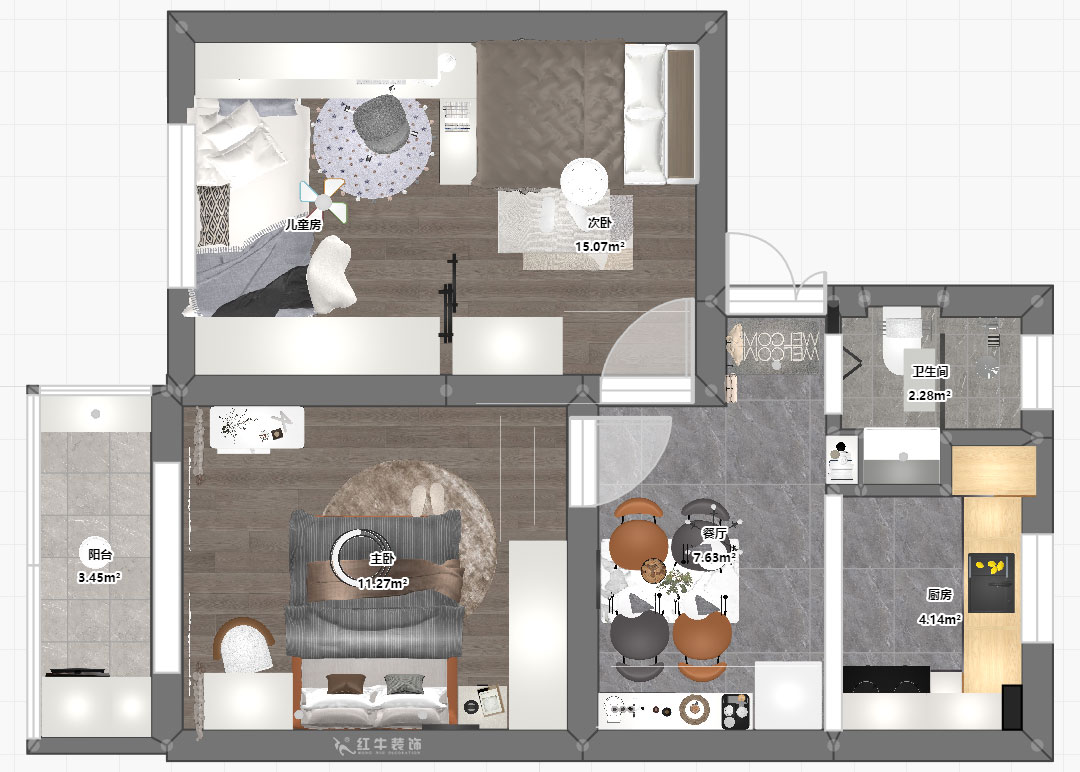 賈庭｜鹽倉橋48號1-402-55㎡-現代風格｜2室1廳1廚1衛(wèi)｜老房裝修｜定制家｜全包8
