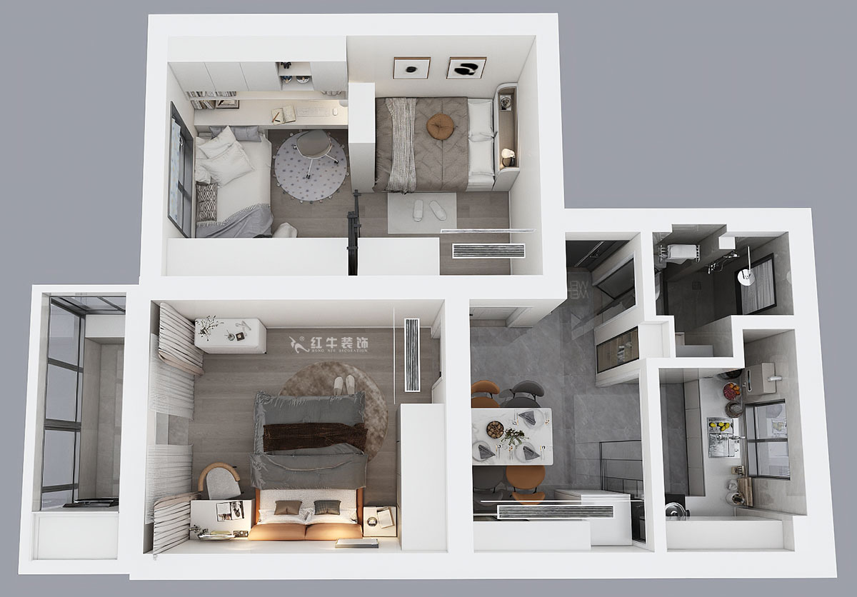 賈庭｜鹽倉橋48號1-402-55㎡-現代風格｜2室1廳1廚1衛(wèi)｜老房裝修｜定制家｜全包8