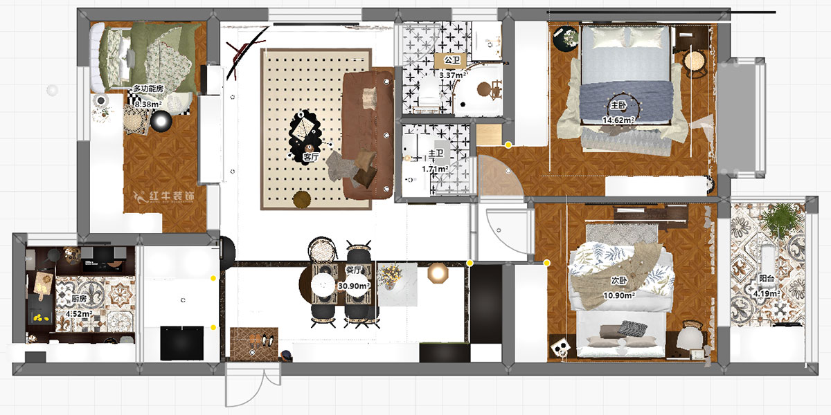 孟憲濤|觀泓雅苑A區(qū)6-2101-115㎡-法式南洋復(fù)古風(fēng)格|3室1廳2衛(wèi)|新房裝修|定制家|全包16萬|00_03平面彩圖