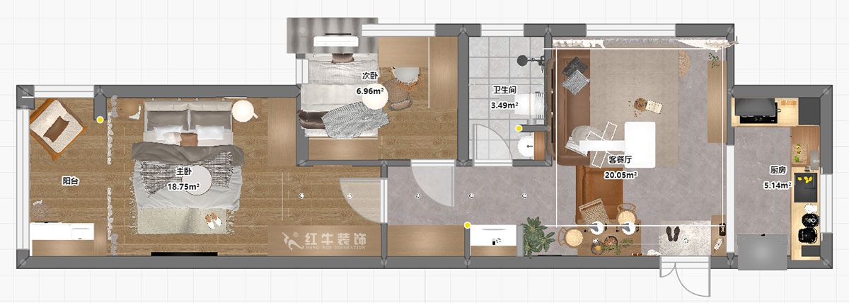 朱彥|觀泓雅苑7-7-1710-75㎡-現(xiàn)代簡約風(fēng)格|2室1廳1衛(wèi)|新房裝修|定制家|全包10萬|00_03平面彩圖