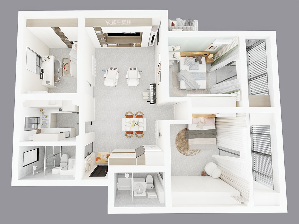 陶陽｜二條巷2-201-117㎡-簡約風格｜3室1廳2衛(wèi)｜二手房裝修｜定制家｜全包16萬｜00_04鳥瞰圖