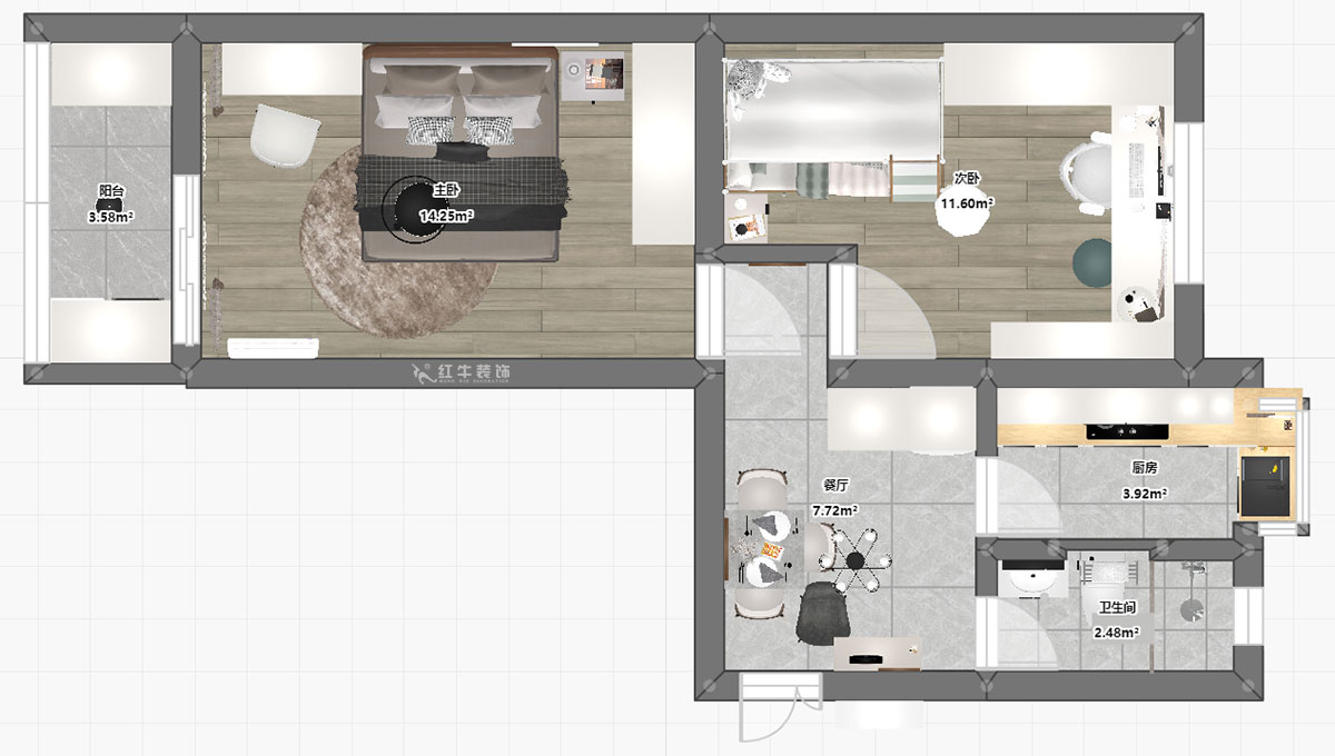 陶陽(yáng)|水佐崗32巷19-303-50㎡-簡(jiǎn)約風(fēng)格|2室1廳1衛(wèi)|二手房裝修|定制家|全包9萬(wàn)|00_03平面彩圖