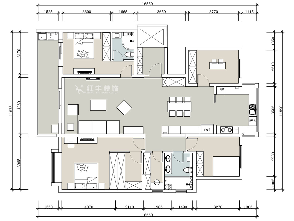 【實(shí)景案例】蔣?。幸卞\繡華府中苑-180㎡-新中式風(fēng)格｜5室2廳2衛(wèi)｜新房裝修｜定制家｜全包28萬｜00_01平面布置圖