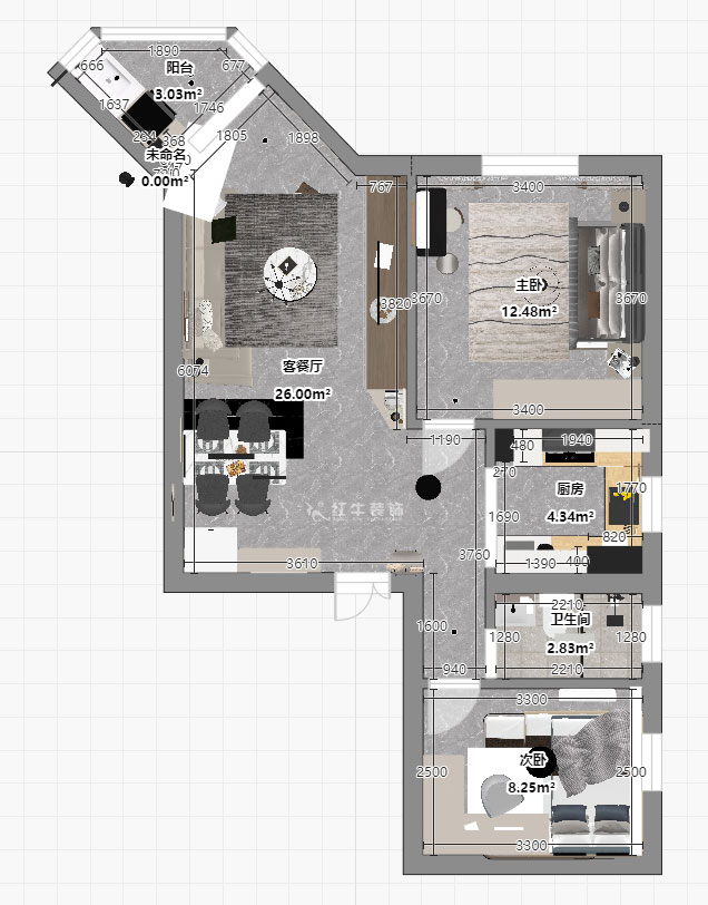 孟憲濤｜北門(mén)橋10號(hào)1508室-85㎡-現(xiàn)代簡(jiǎn)約風(fēng)格｜2室2廳1衛(wèi)｜老房裝修｜定制家｜全包12萬(wàn)｜00_04平面彩圖