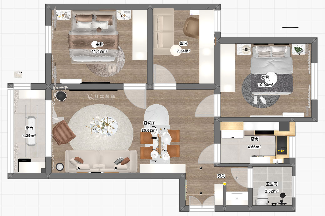 朱明琪|春江新城新河苑一期8-3-510-94㎡-現(xiàn)代風(fēng)格|3室2廳1衛(wèi)|老房改造|定制家|全包12萬(wàn)|00_03平面彩圖