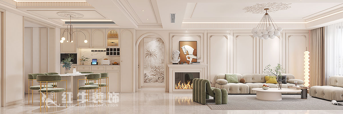 蔣?。鸪?1-3-2206-140㎡-法式奶油風(fēng)格｜3室2廳2衛(wèi)｜新房裝修｜定制家｜全包23萬(wàn)｜00沙發(fā)背景