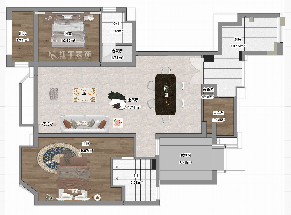蔣?。鸪?1-3-2206-140㎡-法式奶油風(fēng)格｜3室2廳2衛(wèi)｜新房裝修｜定制家｜全包23萬(wàn)｜00_03平面彩圖