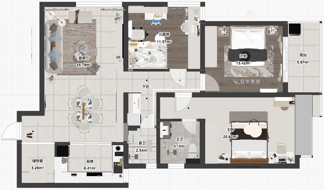 朱彥|清江西苑17-2-1302-132㎡-現(xiàn)代簡約風(fēng)格|3室2廳2衛(wèi)|老房裝修|定制家|全包14萬|00_03平面彩圖