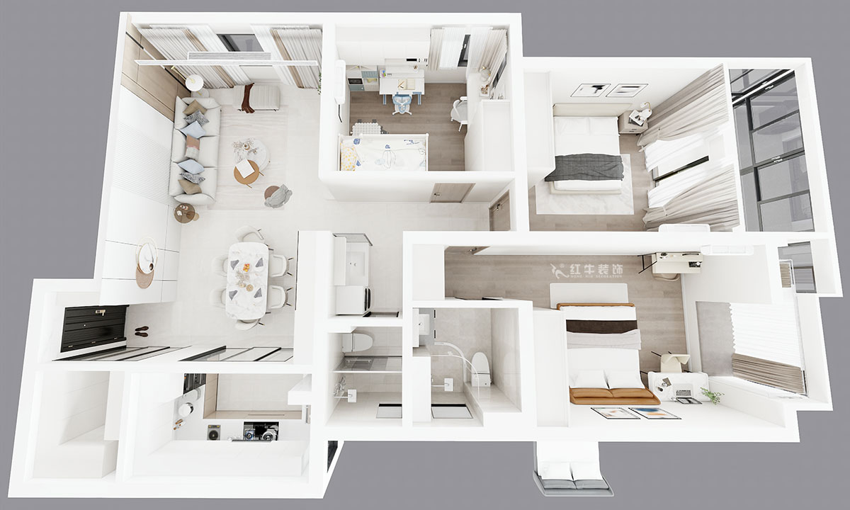 朱彥|清江西苑17-2-1302-132㎡-現(xiàn)代簡約風(fēng)格|3室2廳2衛(wèi)|老房裝修|定制家|全包14萬|00_04鳥瞰圖
