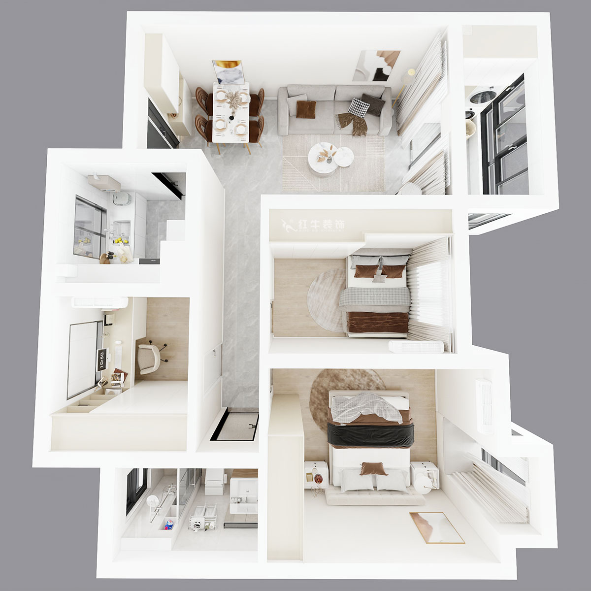 朱彥|江楓苑南苑1-1-1302-85㎡-現(xiàn)代簡約風(fēng)格|3室2廳1衛(wèi)|新房裝修|定制家|全包10萬|00_04鳥瞰圖