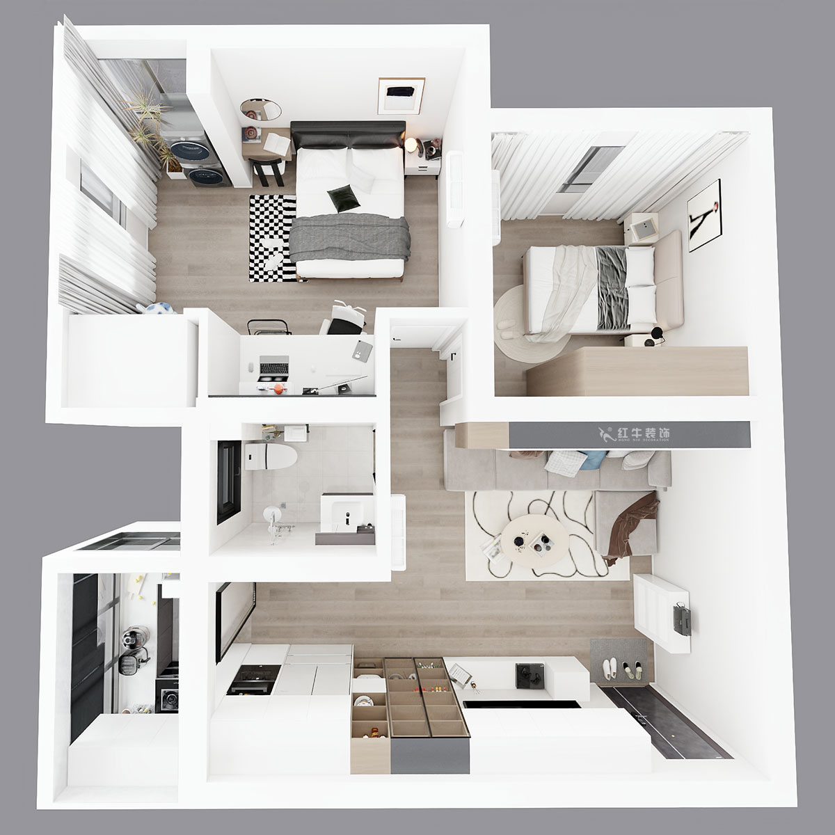 仇美蓉|大樹根40-201-70㎡-簡約風(fēng)格|2室2廳1衛(wèi)|老房裝修|定制家|全包9萬|00_04鳥瞰圖