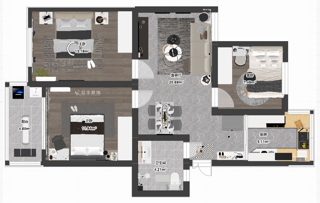 孟憲濤|龍悅山莊7-402-82㎡-現(xiàn)代簡(jiǎn)約風(fēng)格|3室2廳1衛(wèi)|老房裝修|定制家|全包12萬(wàn)|00_03平面彩圖