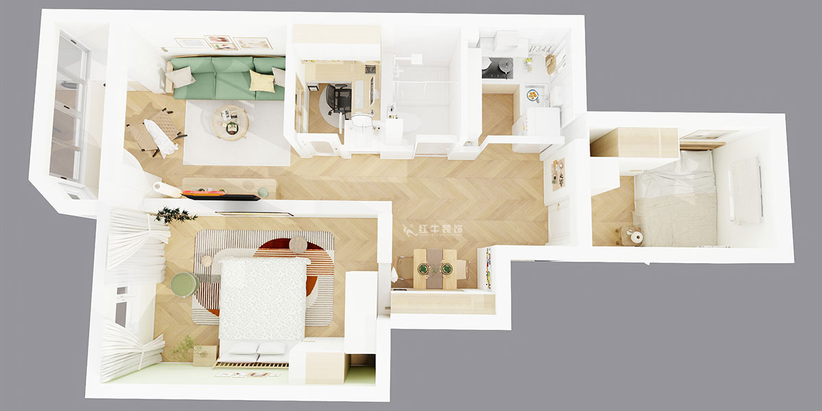 朱明琪｜評(píng)事街137號(hào)3-402-71㎡-原木風(fēng)格｜3室2廳1衛(wèi)｜老房改造｜定制家｜全包11萬(wàn)｜00_04鳥(niǎo)瞰圖