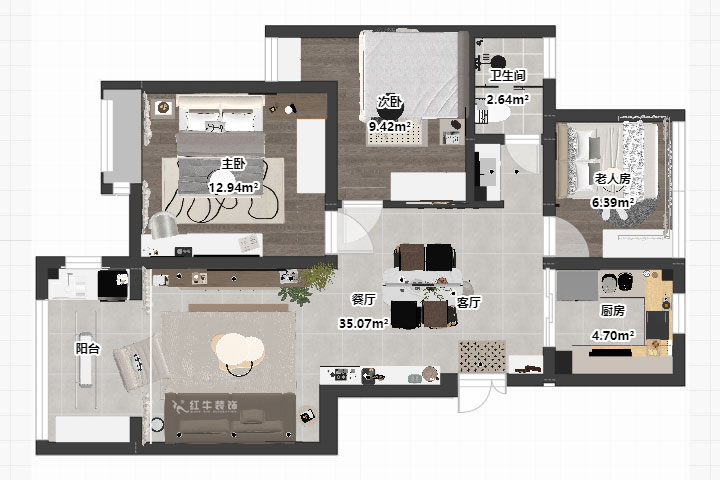 劉曉芳｜紫金銘苑3-2-504-90㎡-極簡奶油風格｜3室2廳1衛(wèi)｜新房裝修｜定制家｜全包13