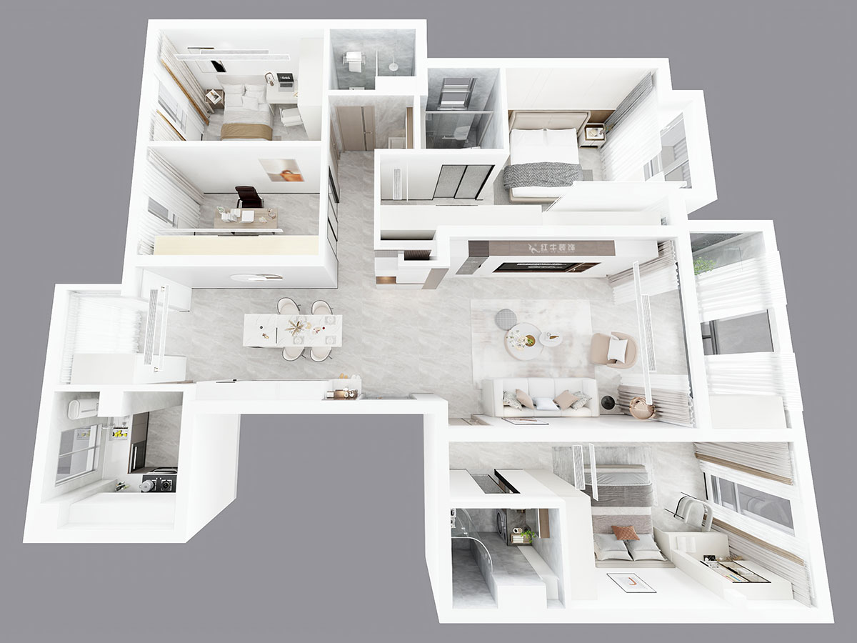 朱彥|中海桃源里6-2-903-159㎡-現(xiàn)代簡約風(fēng)格|4室2廳3衛(wèi)|新房裝修|定制家|全包21萬|00_04鳥瞰圖