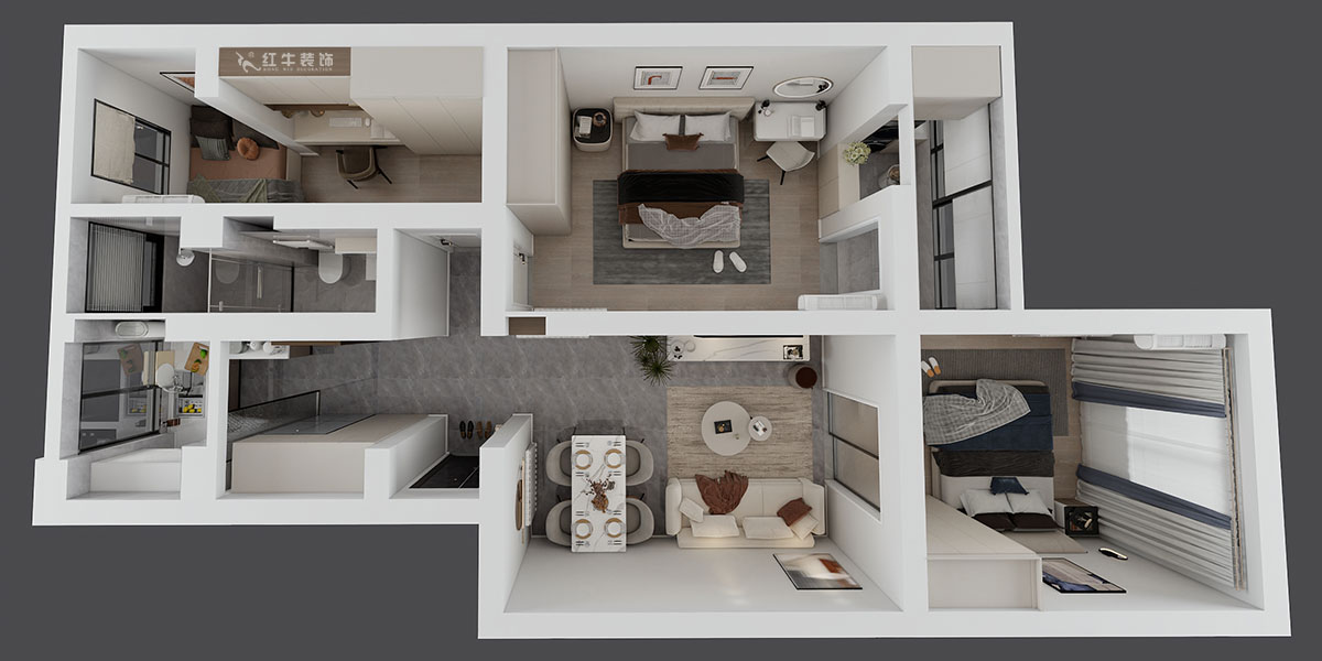 孟憲濤|理工大121棟4-208-82㎡-現(xiàn)代簡約風格|3室2廳1衛(wèi)|老房裝修|定制家|全包12萬|00_04鳥瞰圖